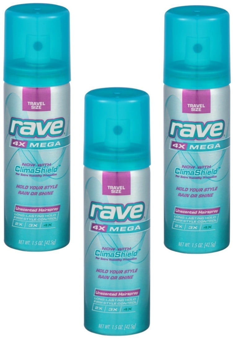 Rave 4x Mega Hairspray, Unscented 1.5 oz (Pack of 3)