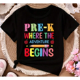 thumbnail image 1 of 1pc Girls' Summer T-Shirt - Breathable Polyester Knit, Pre-K Adventure Letter Print, Casual Short Sleeve Round Neck Top For Outdoor Play & Casual Attire, Easy-Clean Durable Kids' Clothing Gift, 1 of 5
