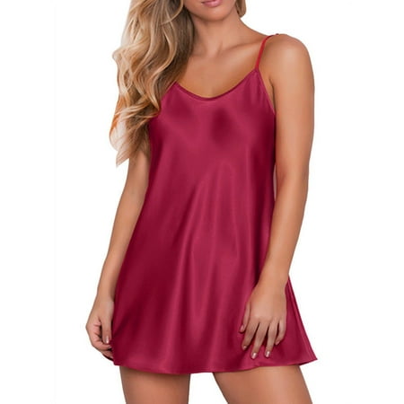 Skksst Women Babydoll Silky Satin Chemise Lingerie Nighty Nightwear Dress
