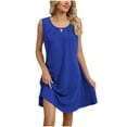 thumbnail image 2 of Women's Dresses Under $10 Summer Solid Pleated Round Neck Sleeveless Pockets Dresses Casual Comfortable All Occasion Wear, 2 of 9