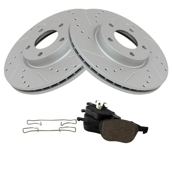 TRQ Front Performance Brake Pad & Rotor Kit Brake Pads Brake Rotors Set Ceramic Premium G-Coated Fits Select 2004-2013 Mazda 3 2006-2015 5