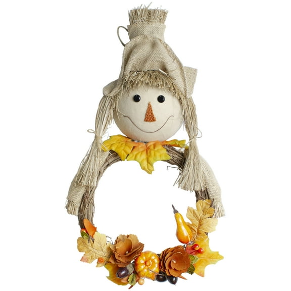 24" Yellow and Beige Fall Harvest Scarecrow Wall Decor