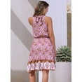 thumbnail image 3 of DARING DIVA Halter Neck Sleeveless Floral Boho Dress XS White Pink, 3 of 6