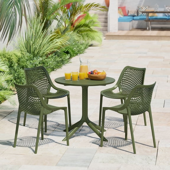 WestinTrends Playa 31.5" Round Plastic Outdoor Patio Dining Table for 4, Olive Green