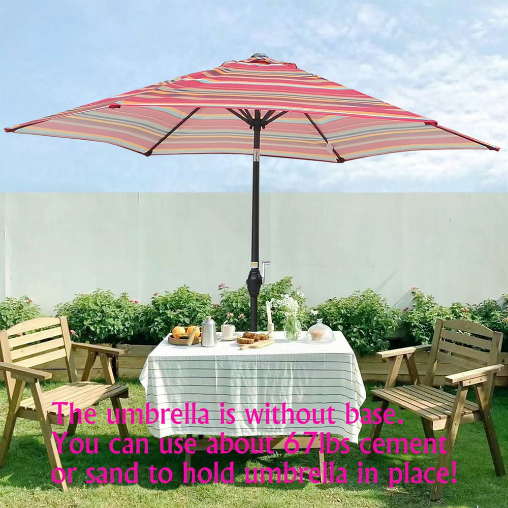 Topcobe 9Ft Stripes Fabric Tilt Umbrella, Outdoor Patio Umbrella, Outdoor Table Umbrella for Balcony, Yard, Backyard