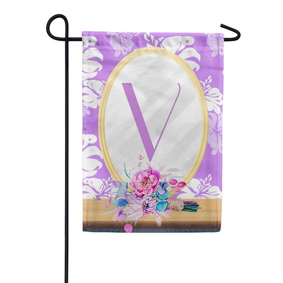 America Forever Spring Monogram Garden Flag Letter V 12.5 x 18 inches Double Sided Vertical Outdoor, Yard, Lawn, Beautiful Floral Design, White Flower, Summer Floral Garden Flag