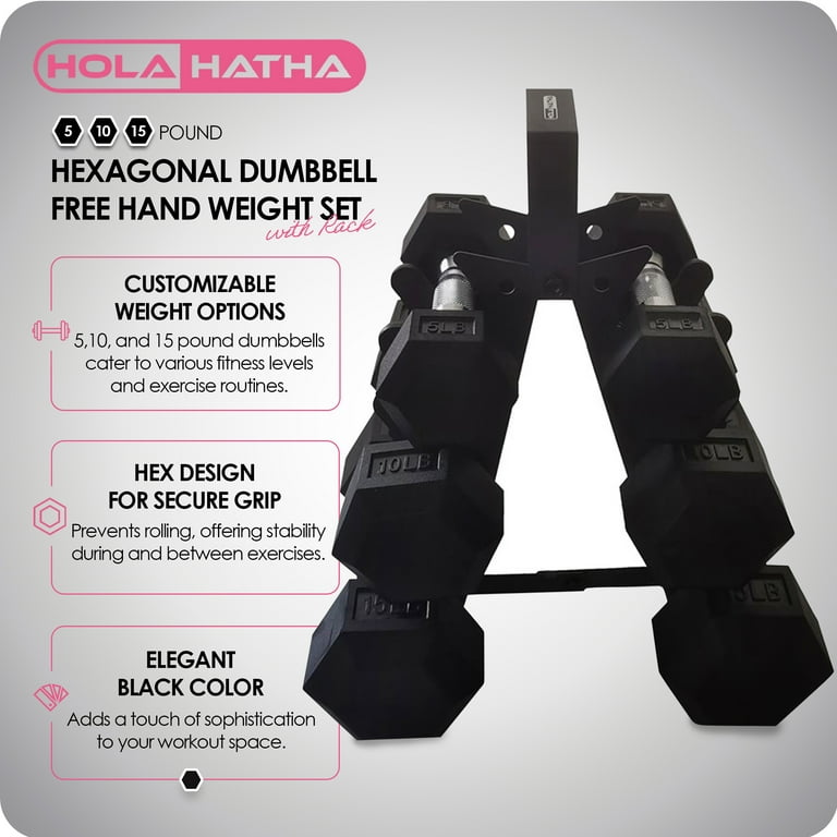 HolaHatha Hexagon Dumbbells 5 10 15 Lbs Free Hand Weight Set Black Walmart