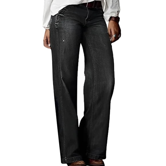 Meichang Women's Wide Leg Jeans Casual Baggy High Waisted Straight Leg Denim Pants Comfy Going Out Lounge Pants Y2K Trousers with Pockets Black XXXL