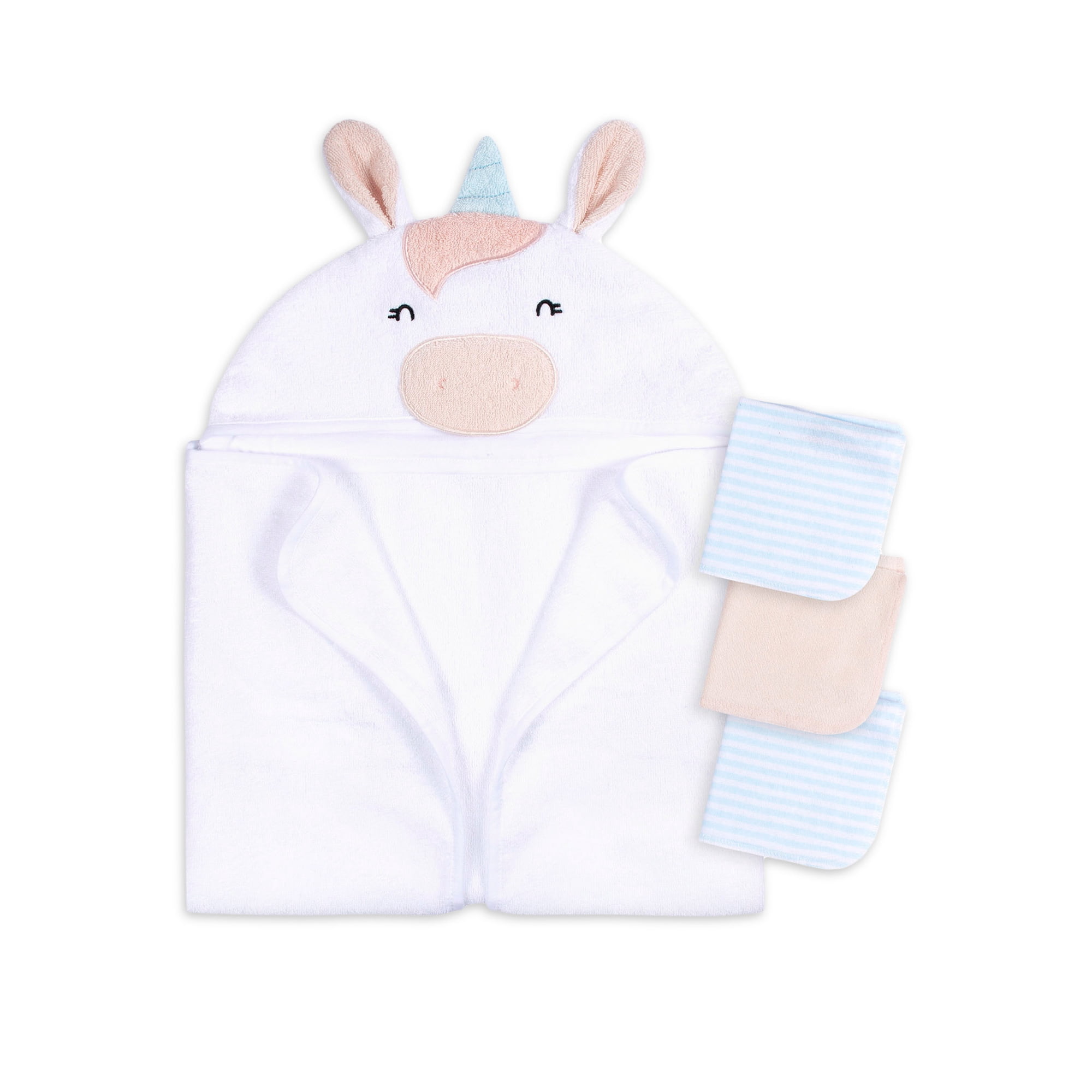 Gerber Baby Boy or Girl Casual Unisex Hooded Terry Towel and Washcloths, 4-Piece Bath Set
