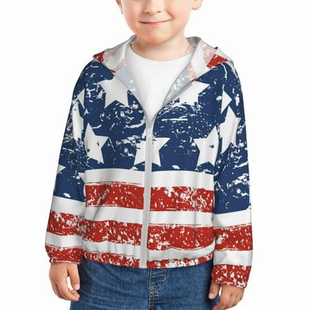 

Vsdgher USA Colors Stripes1 Kids Sun Protection Hoodie with Zip Rash Guard Tops Children s Long Sleeve Sun Protection Clothing - 4 Years