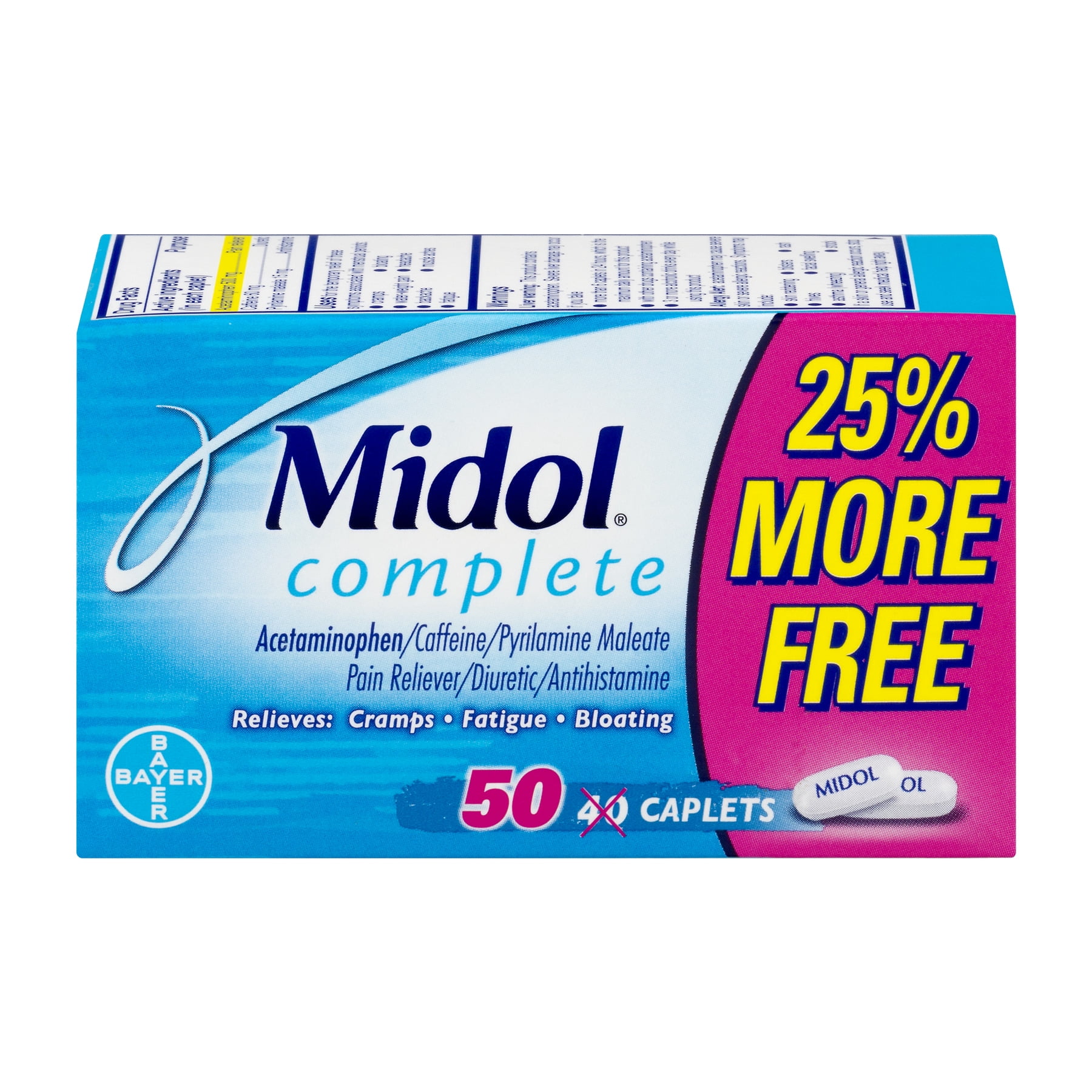 Midol Menstrual Caplets, 50 ct, Bonus (40 +10)