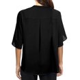 thumbnail image 3 of Tops de verano para mujer, cuello en V, media manga, exquisito color puro, elegante, blusa informal para mujer, para fiesta, oficina, salida, negro M, 3 of 5