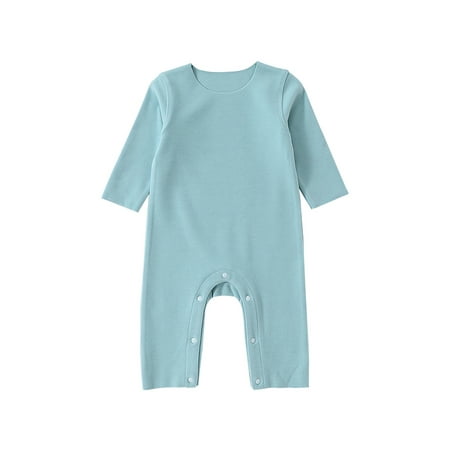 

Avamo Baby Jumpsuit Buttons Thermal Long Sleeve Bodysuit Travel Loose Playsuit Warm One Piece Romper Blue 90cm