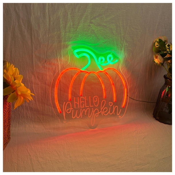Letrero De Neón"Hello Pumpkin"Decoración Otoñal Para El Hogar, Ideal Para Halloween, Acción Gracias, Fiestas, Salas Juegos 40cm