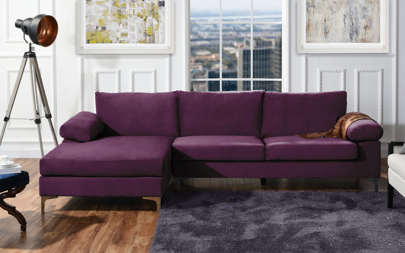 Modern Velvet Fabric Sectional Sofa, Large LShape Couch with Wide