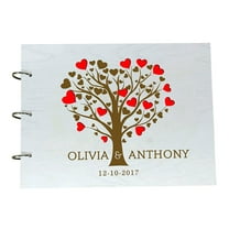 Handmade Tree Design Personalised Wedding Scrapbook Wood Engraved Bride & Groom Guestbook