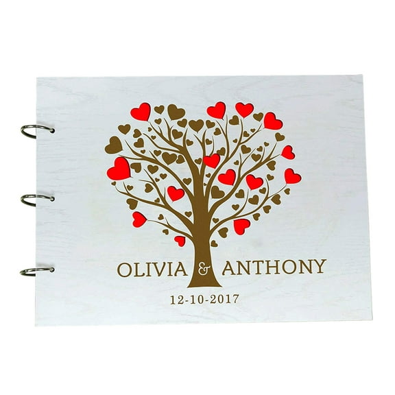 Handmade Tree Design Personalised Wedding Scrapbook Wood Engraved Bride & Groom Guestbook