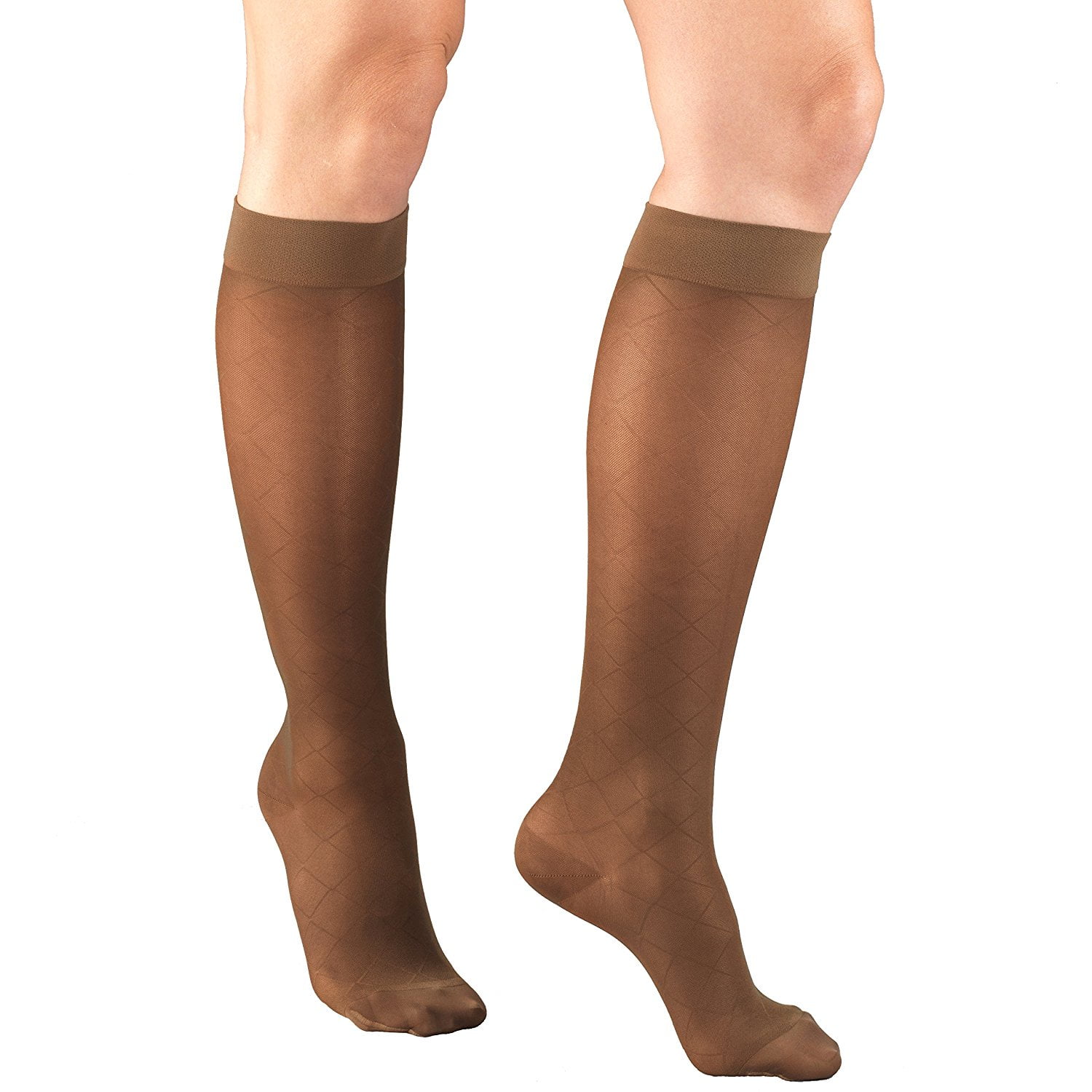 Truform Women's Stockings, Knee High, Sheer, Diamond Pattern: 15-20 mmHg, Espresso, Medium