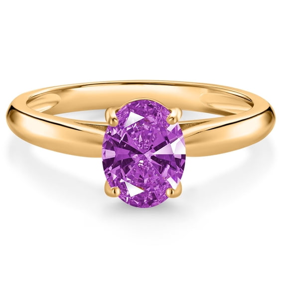 Gem Stone King 10K Yellow Gold Fancy Purple Zirconia Solitaire Engagement Ring for Women (1.21 Cttw, Oval 8X6MM, Gemstone Birthstone, Size 8)