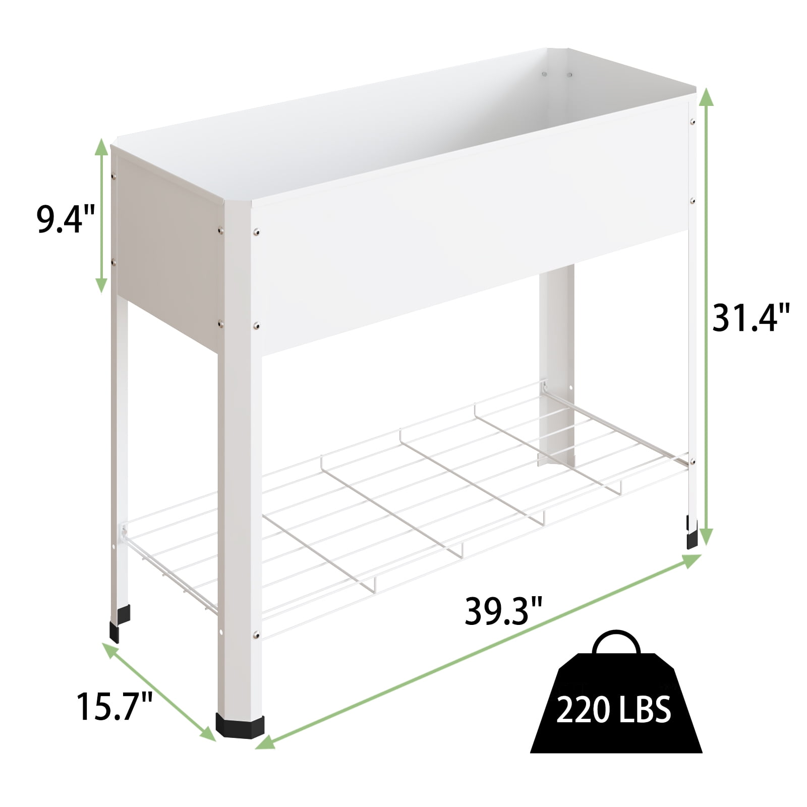 Walsport 40'' Raised Garden Bed Outdoor Elevated Planter Metal Plant Box with Legs Standing Garden Stand,Galvanized Steel Frame Planter Box for Vegetables, Flowers, Herbs, White
