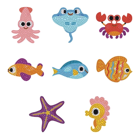8pcs Diamond Painting Kit Fridge Magnets Fish & Octopus Shaped DIY Glitter Magnetic Stickers Creative Handmade Fridge Decorations Perfect for Kitchen Decor and Holiday Gifts
