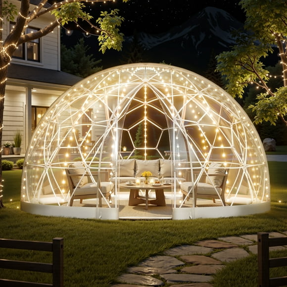 VEVOR Garden Dome Tent, 9.5 x 5.7 ft Outdoor Clear Bubble Tent for 2-4 Person, Weatherproof Geodesic Dome Greenhouse with Window, PVC Igloo Tents for Backyard Patios Camping Party Wedding