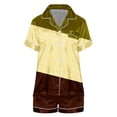 thumbnail image 4 of Women Loose Fit Silky Satin Home Pajamas Short Sleeve Top Set Casual Sleep Shorts s Brown Short Sleeve Pajama Sets, 4 of 4