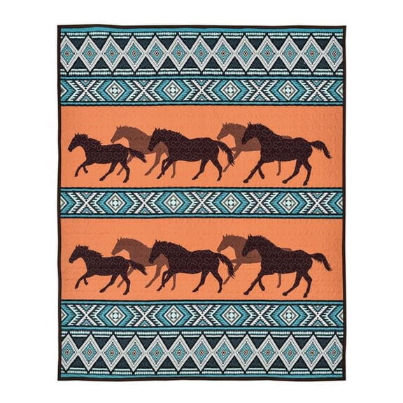 De Leon Collections 63184 60 x 50 in. Dusk Gallops Southwestern Boho Horse Decorative Throw Quilt Blanket, Multi Color