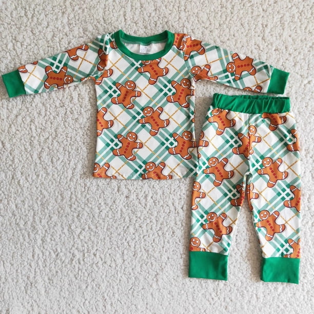 Ropa de dormir de manga larga para niños, conjunto de pantalones con volantes rojos, ropa de dormir para bebés, pijamas de Papá Noel de Navidad, venta al por mayor