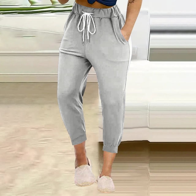 asjyhkr Plus Size Capri Pants Elastic Drawstring Joggers High Waisted Sweatpants with Pockets Fashion 2025