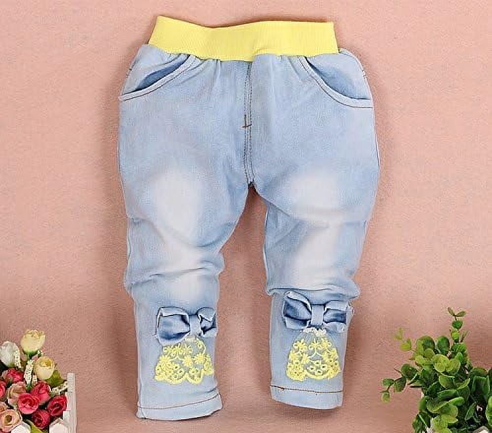 Baby Girls Denim Clothing Sets 3 Pieces Sets T Shirt Denim Jacket and Jeans,Yellow,2-3Years