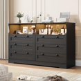 thumbnail image 3 of Dresser for Bedroom with 6 Drawers, 55" Wide Wooden Bedroom Dresser with LED Lights & Power Outlet, Modern Large TV Dresser, Wood Chest of Drawers Storage Organizer for Room, Living Room, 3 of 7