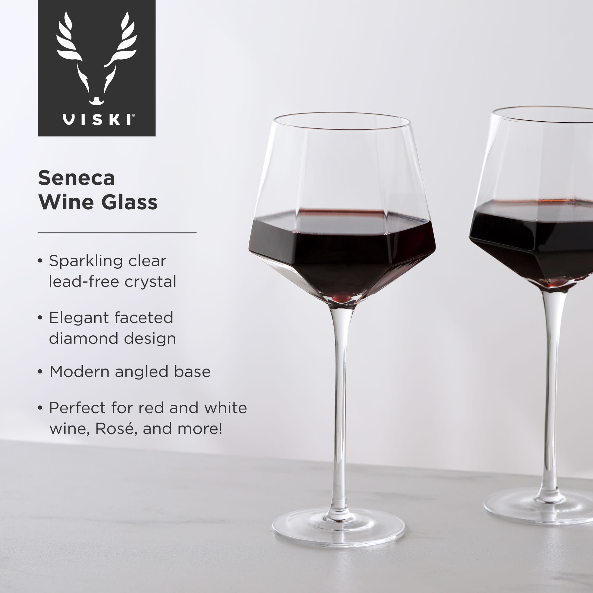 Viski Seneca Long Stem Wine Glasses for Red or White Wine, 15.5 oz Set of 2