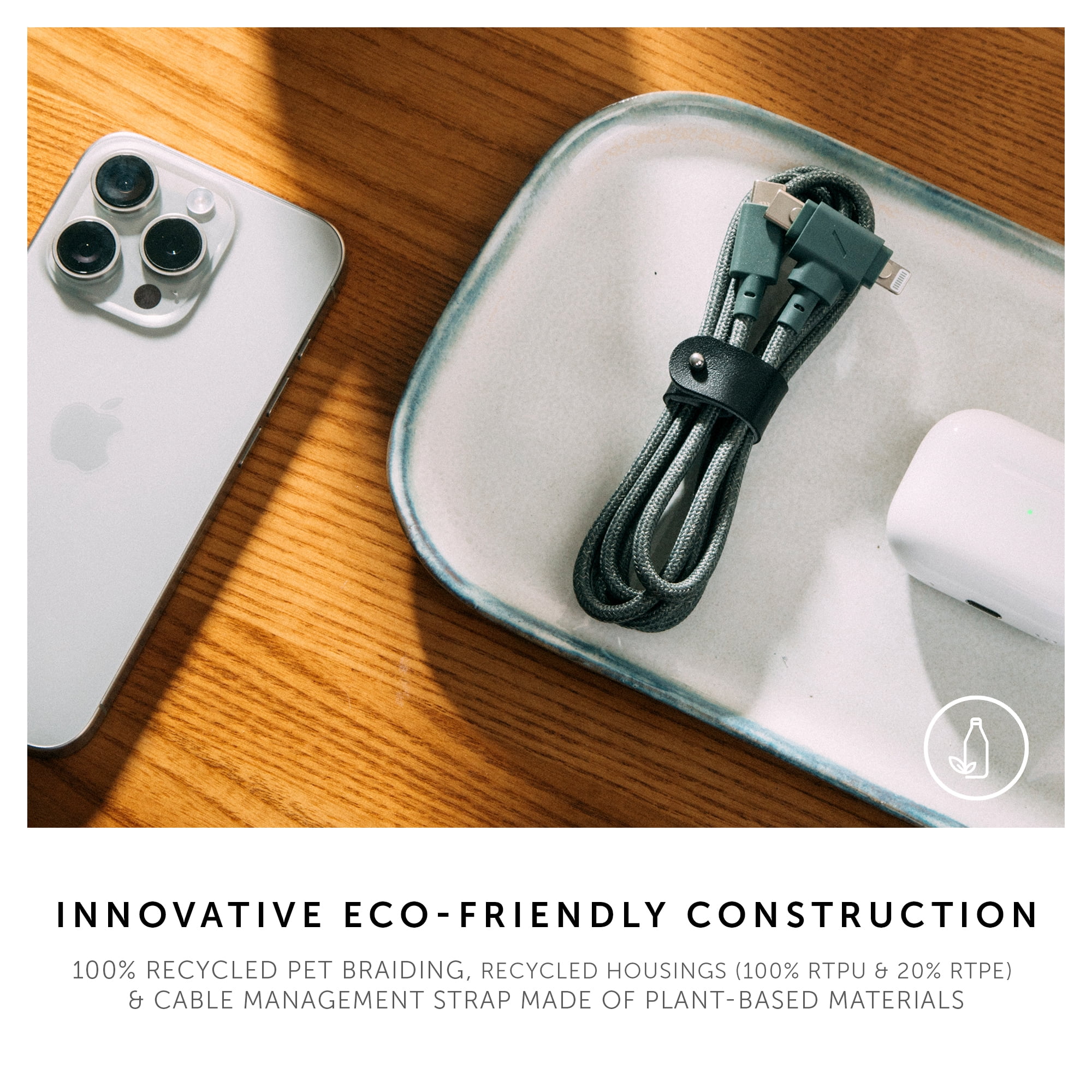 Native Union Belt Cable Duo - 2-in-1 - 5ft Ultra-Strong Universal Charging Cable (Slate Green)