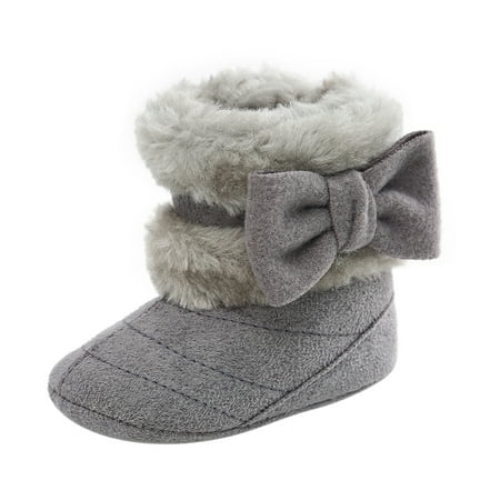 

QWERTYU Baby Toddler Girls Non-Slip Winter Boots Slippers for Newborn Infant Girl Fleece Lined Bowknot First Walkers Shoes 0-18M