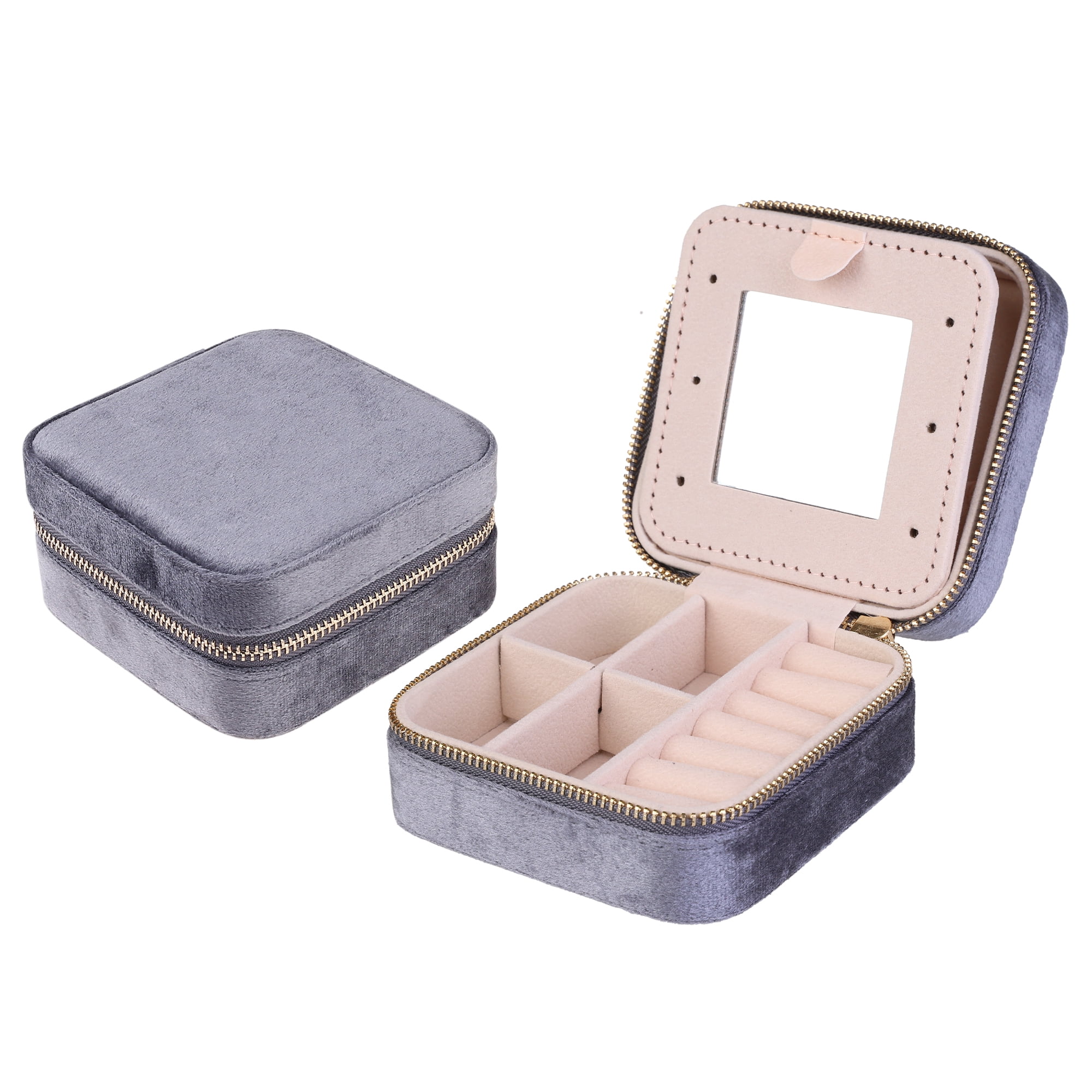 Unique Bargains Jewelry Box Small PU Leather Jewelry Organizer Case Storage Display Holder Grey