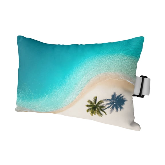 Teal Beige Beach Outdoor Pillows for Chaise Lounge Chair Waterproof Lumbar Pillows with Insert&Adjustable Elastic Strap Beach Headrest Pillow Summer Sand Coastal Seaside Pillow for Patio Pool 11"x16"