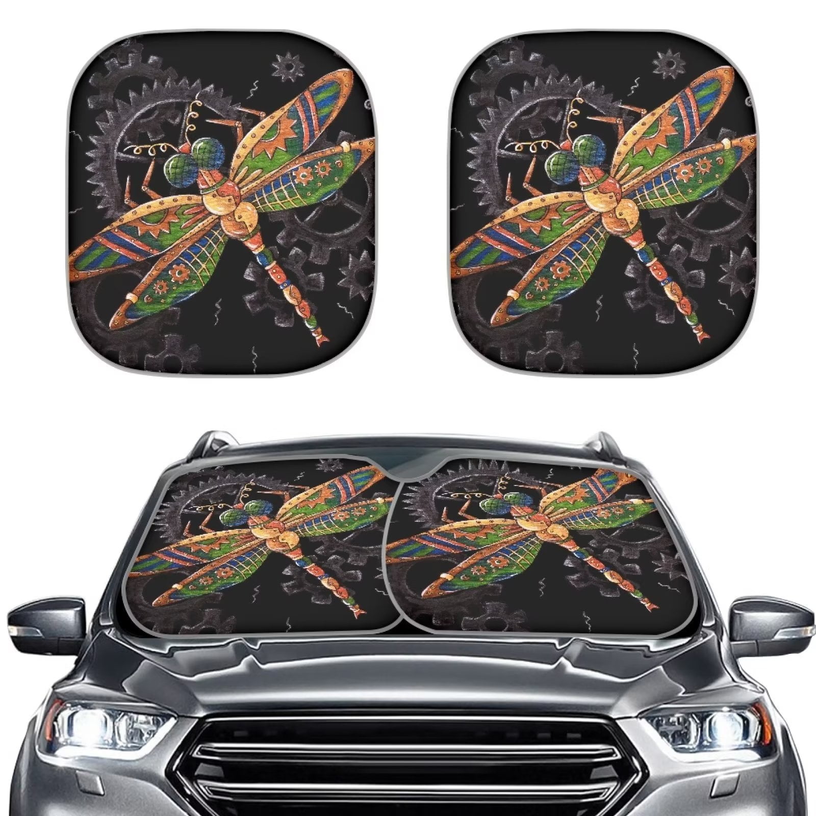 FKELYI Mechanical Dragonfly Windshield Shades 2 Pcs Folding Car Sun