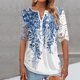 thumbnail image 2 of Blusa informal de manga corta con cuello en V y malla de encaje con estampado floral para mujer OAVQHLG3B Store lin121212, 2 of 4