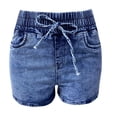 thumbnail image 4 of Stephy Women's High Waist Elastic Waist Tied Jeans Hot Pants Denim Shorts Casual Fashion Shorts Hot Pants Jean Shorts for Women, Blue, XL, 4 of 6