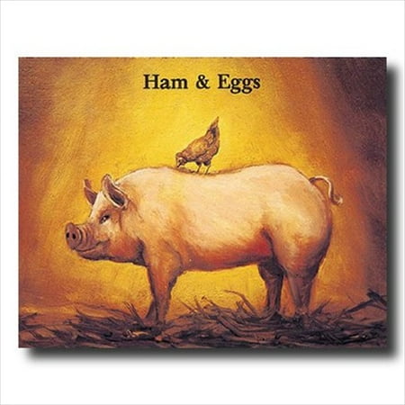 Hand Painted Mexican Folk Art - Ham & Egg Country Folk Kitchen Wall Picture Art Print