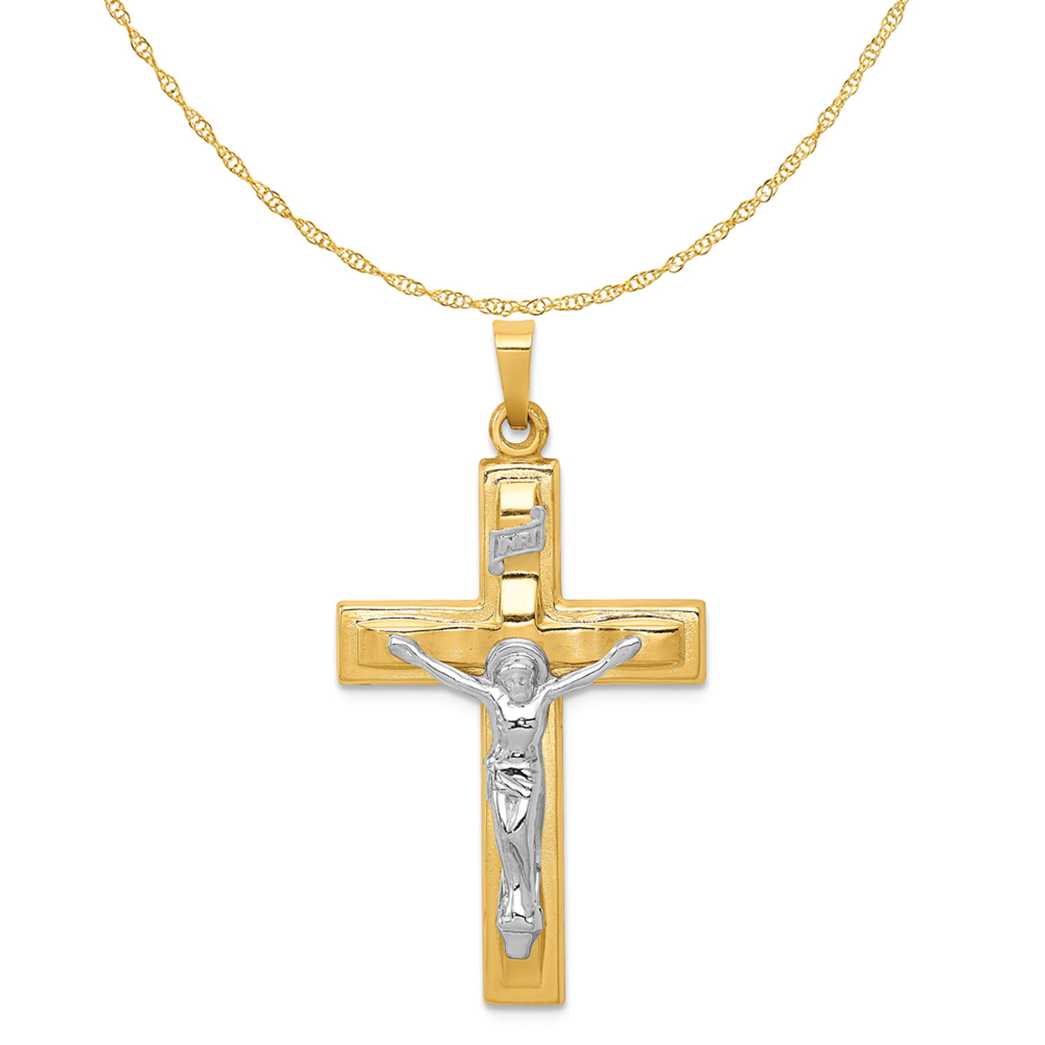 Size : 21 x 15 mm Wellingsale 14k Two 2 Tone White and Yellow Gold Baptism Pendant