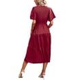 thumbnail image 3 of VISgogo Vestido Midi Elegante de Verano para Mujer, Vestido de Manga Corta con Cuello en V de Color Sólido con Cinturón para Fiesta en la Playa VISgogo  moda, 3 of 4