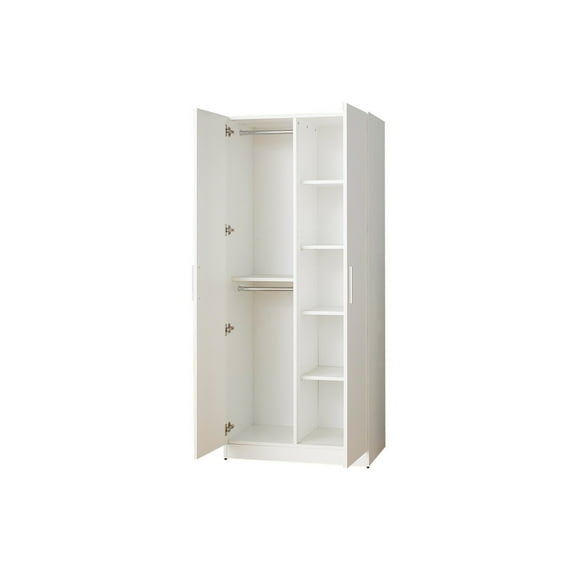 White Wood Closet Organizer With Shelves & Hanging Rod - Storage Armoire