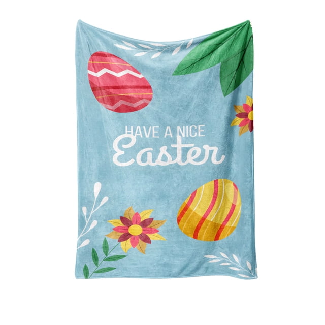 Flannel Blanket For Bed And Car With Easter Egg Bunny Pattern 31.5 in x 47.24 in Multicolor Polyester