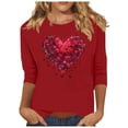 thumbnail image 2 of Jienlioq Chandail en Molleton de la Saint-Valentin pour Femmes Imprimé Décontracté Col Rond Manches 3/4 Rouge 2TG, 2 of 4