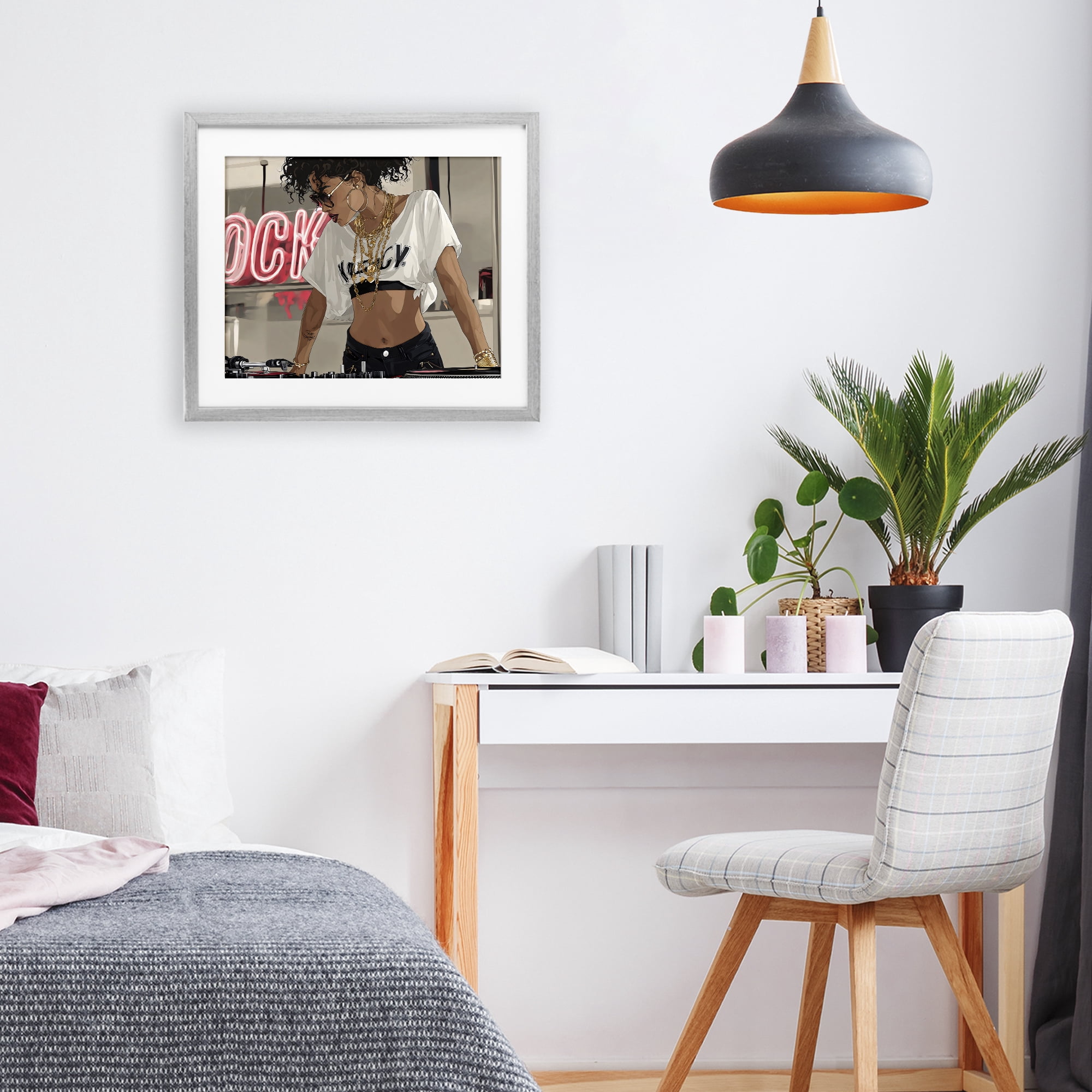 Stupell Industries Rock Neon DJ Music Gray Framed Print Under Glass, design by Franklyn Gregory