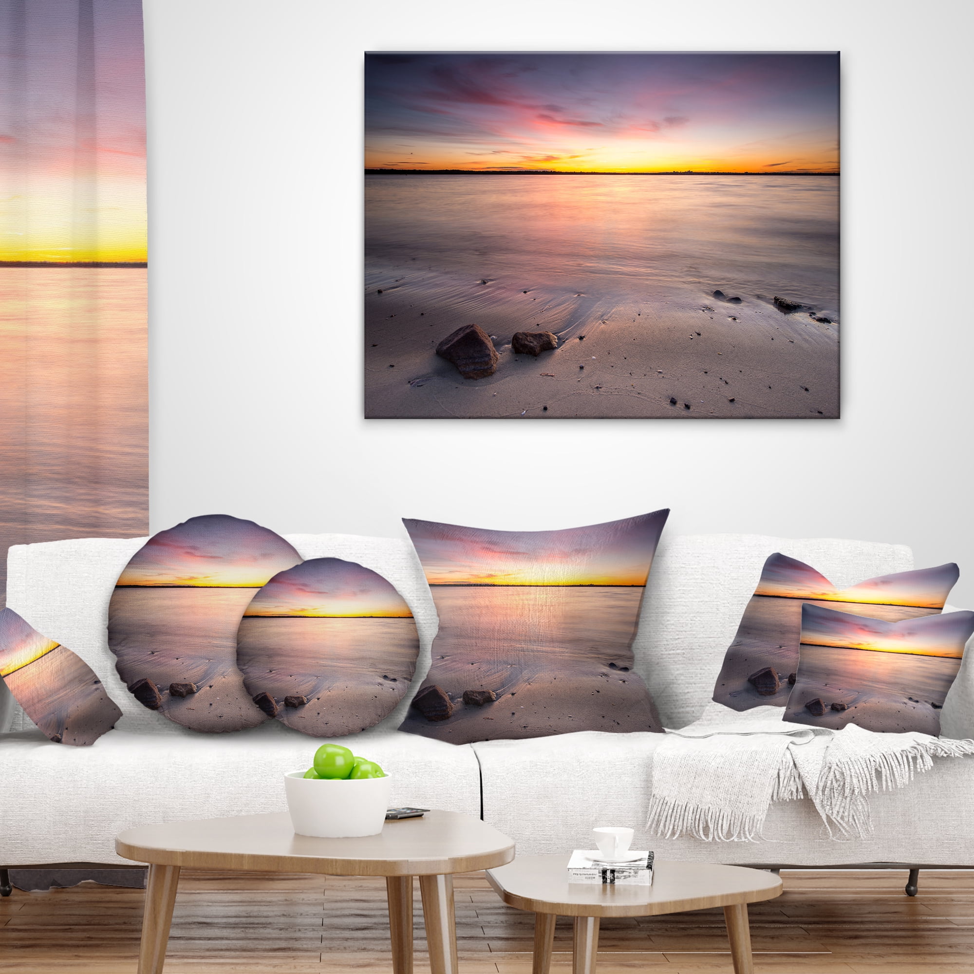 Designart Beautiful Natural Sea during Sunrise - Seashore Throw Pillow - 16x16