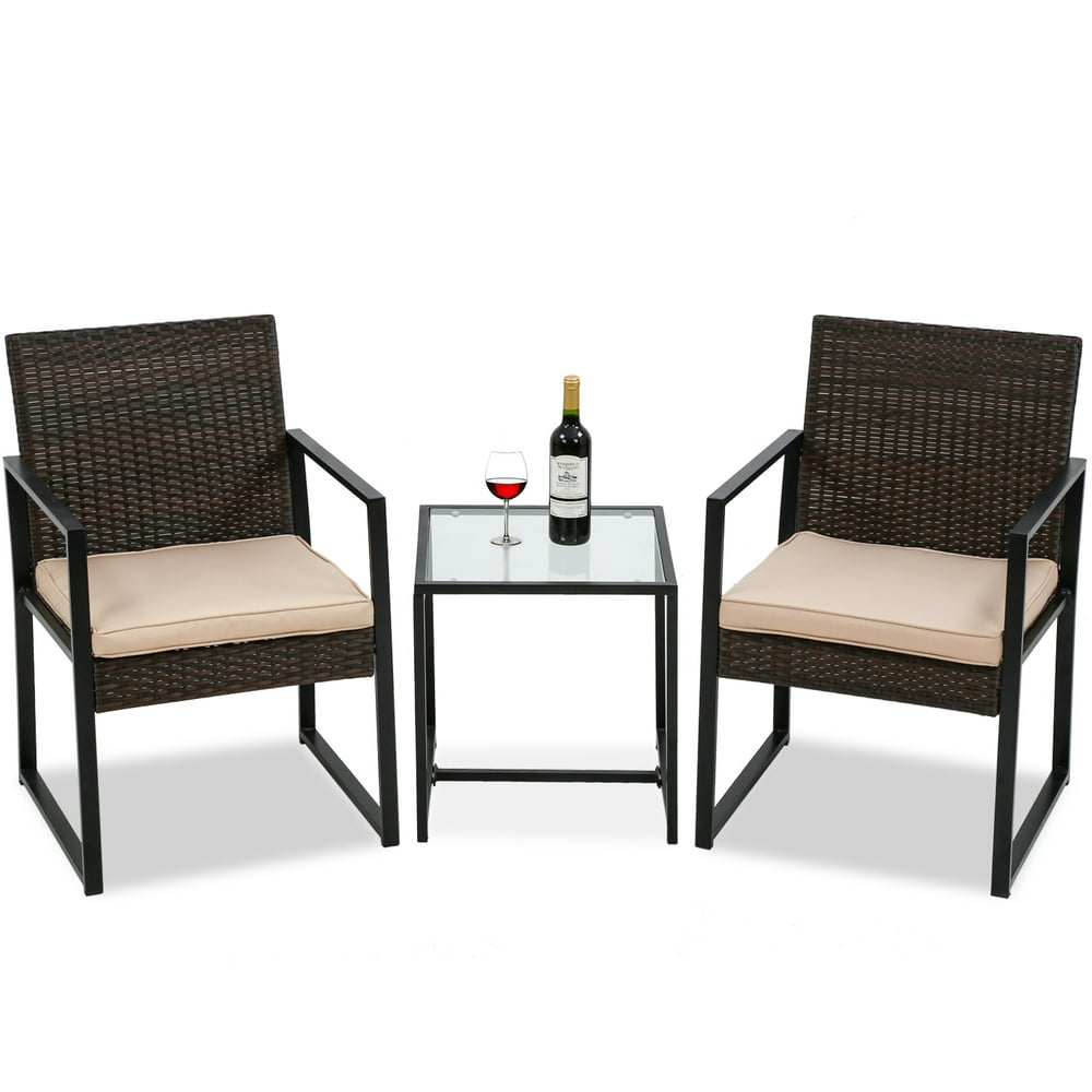 FDW 3 Pieces Patio Set Outdoor Patio Furniture Sets Wicker Bistro Set Rattan Chair Conversation