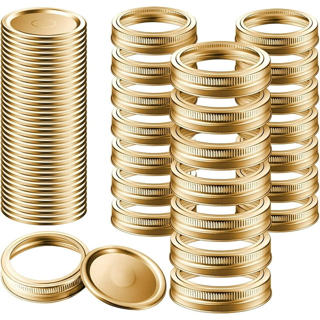 72 Pieces Canning Lids Set, Include 36 Pieces Wide Mouth Mason Canning Jar Lids and 36 Pieces Band, Canning Lids Jar Split-Type Lids with Silicone Seals Rings for Pickling, Canning (Golden, 86 mm)